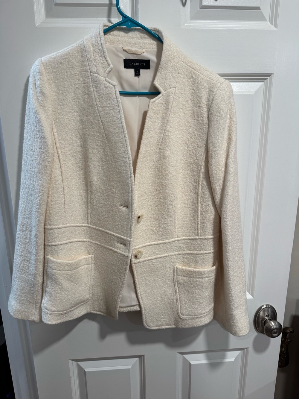 Talbots Cream Textured Open-Front Blazer
